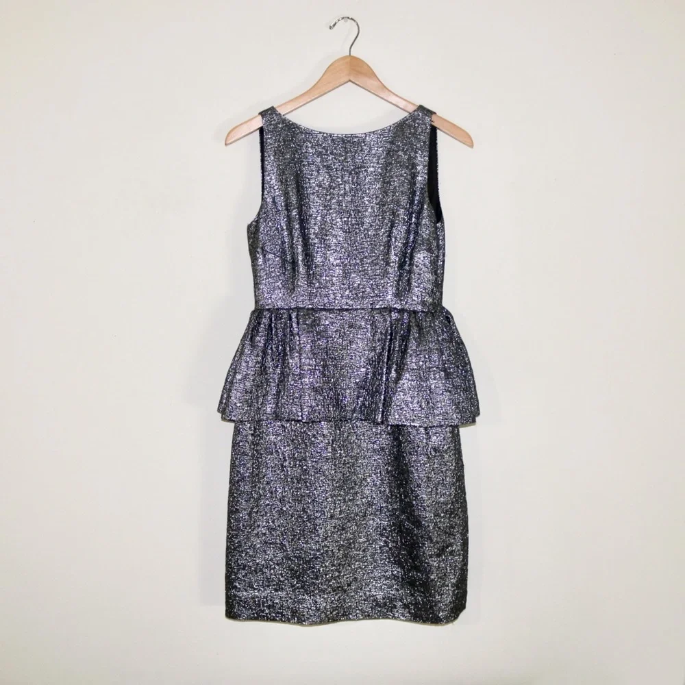 Kate Spade Andi Metallic Peplum Dress in All That Glitters Gunmetal (Silver)